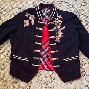 Free People Black Embroidered Blazer with Red Accents